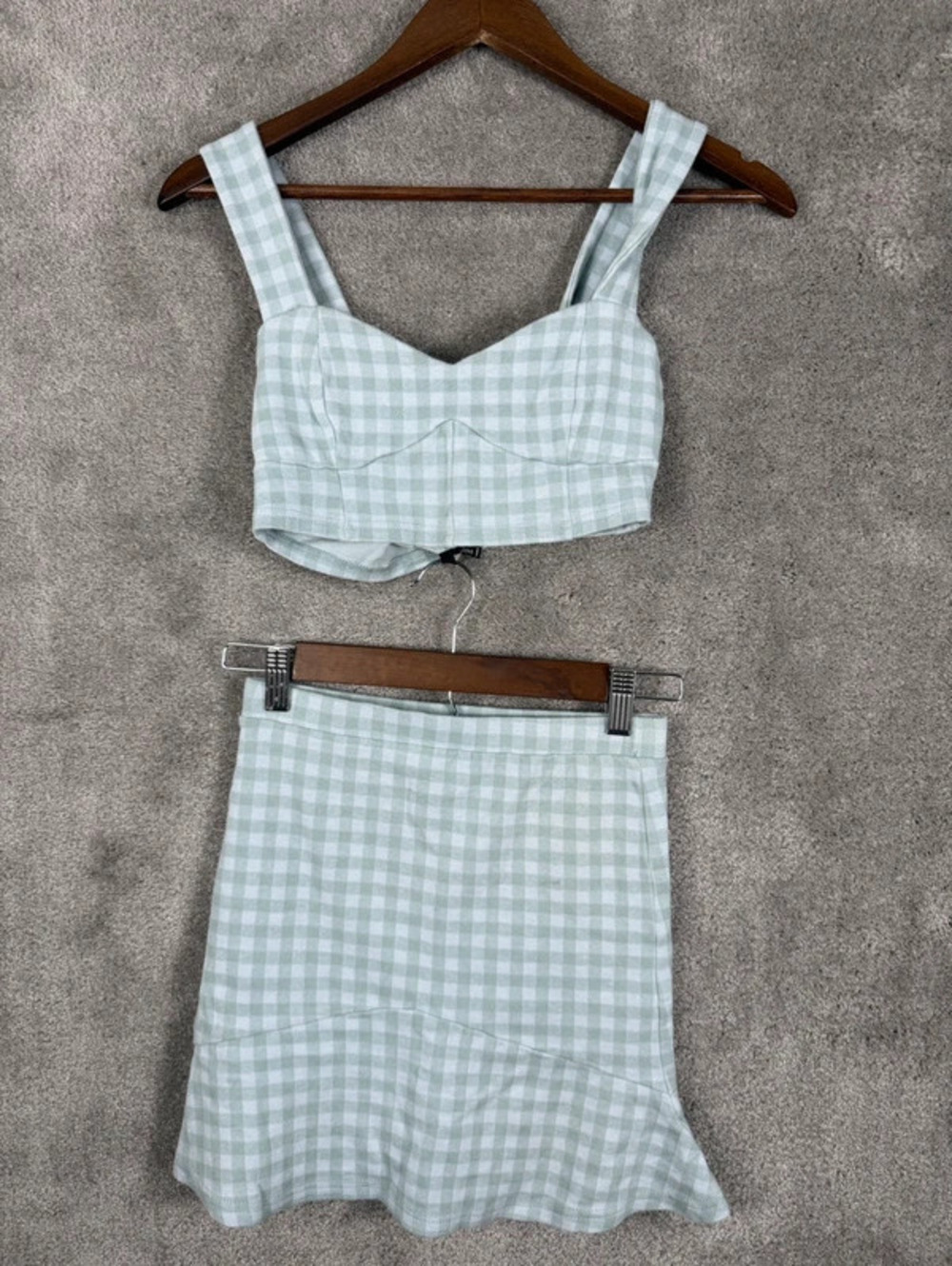 Forever 21 Gingham 2-Piece Skirt Set Light Blue Size Small